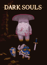 1other armor blood blue_tunic chosen_undead commentary_request copyright_name dark_souls_(series) dark_souls_i full_body gauntlets knight lowres meme mushroom mushroom_parent pauldrons pixel_art planted planted_shield planted_sword planted_weapon shield shoulder_armor sword tunic weapon yamcha_pose_(meme) zero2