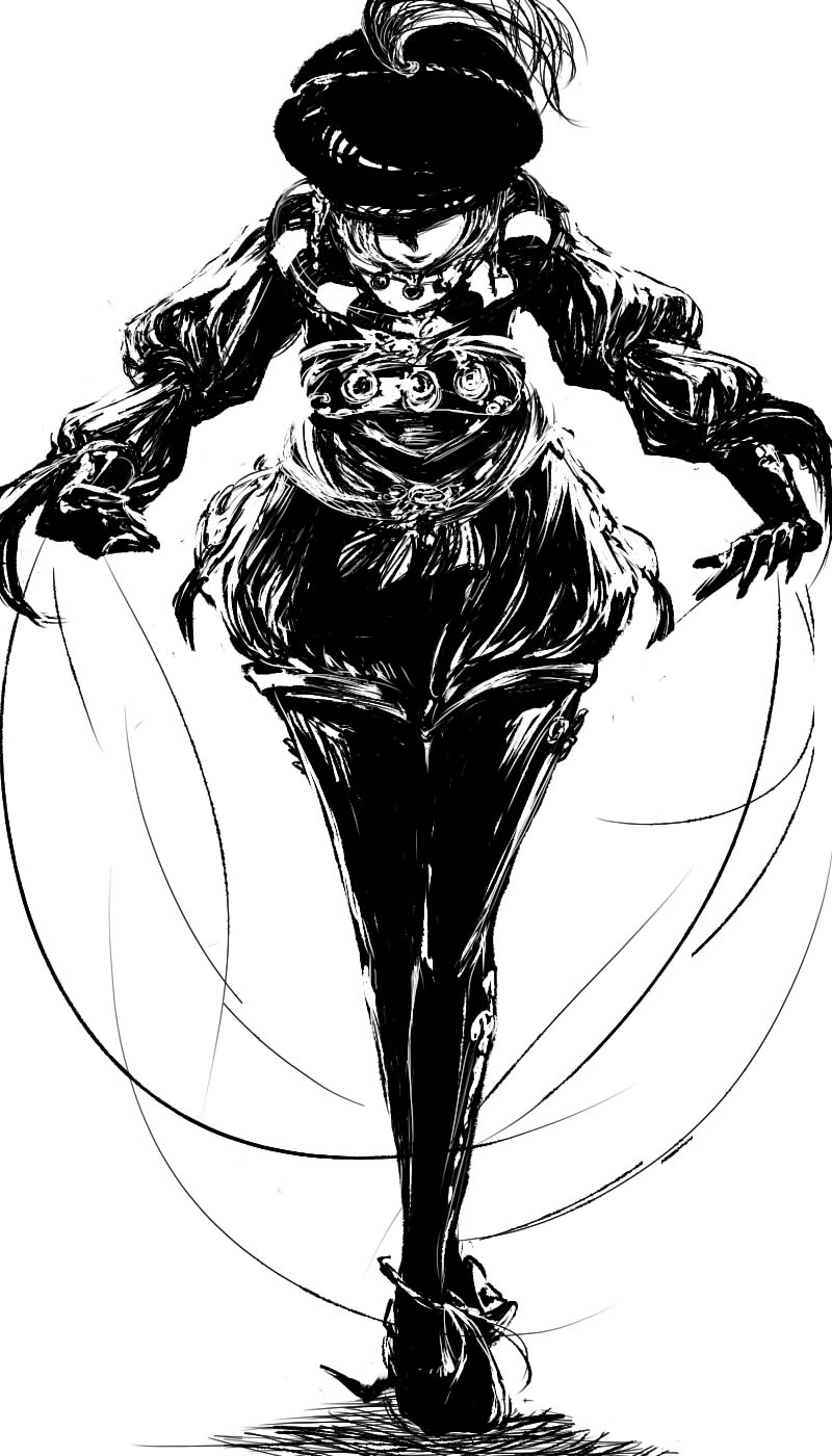 00s 1girl female_focus final_fantasy final_fantasy_xi greyscale highres monochrome puppetmaster solo string