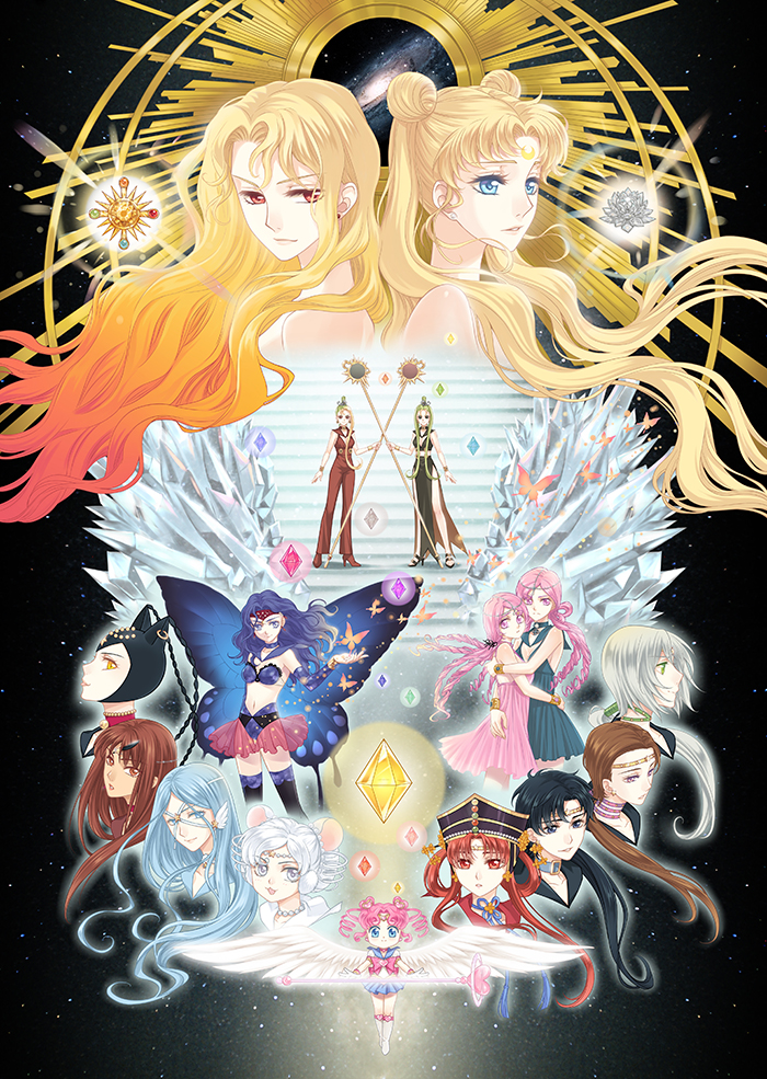 1990s_(style) 6+girls bishoujo_senshi_sailor_moon bishoujo_senshi_sailor_moon_sailor_stars bishoujo_senshi_sailor_moon_stars black_hair black_legwear blonde_hair blue_eyes blue_hair blue_sailor_collar brooch brown_hair butterfly_wings chibi_chibi choker circlet crescent crystal double_bun facial_mark forehead_mark gradient_hair hair_bun hair_rings hat heart heart_brooch heart_hair_bun insect_wings jewelry maboroshi_no_ginzuishou magical_girl multicolored_hair multiple_girls nickii25 orange_hair pants pink_hair princess_kakyuu purple_hair red_eyes retro_artstyle sailor_aluminum_seiren sailor_chi sailor_chibi_chibi sailor_collar sailor_galaxia sailor_heavy_metal_papillon sailor_iron_mouse sailor_lead_crow sailor_lethe sailor_mnemosyne sailor_phi sailor_senshi sailor_star_fighter sailor_star_healer sailor_star_maker sailor_tin_nyanko seiya_kou shoes skirt staff taiki_kou thighhighs tiara tsukino_usagi twintails white_hair wings yaten_kou