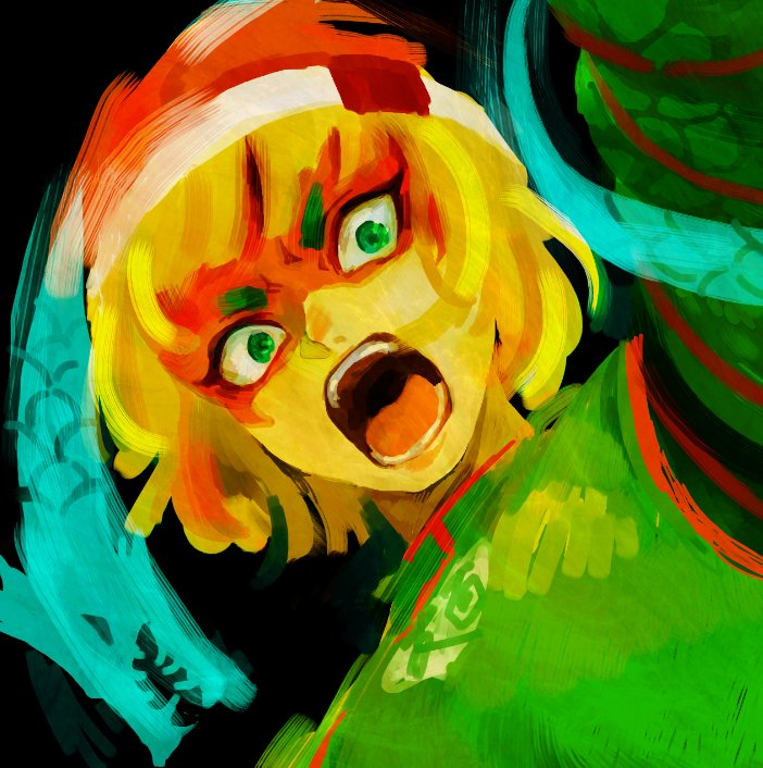 1girl arms_(game) beanie blonde_hair dragon eye_mask green_eyes hat kakiyakee_(k_key_5) min_min_(arms) open_mouth short_hair solo