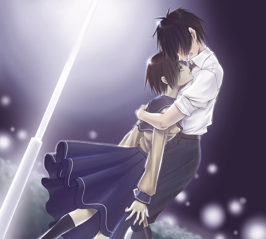 axe crote hatchet hatchet_(axe) hug lamppost night school_uniform serafuku weapon zombie
