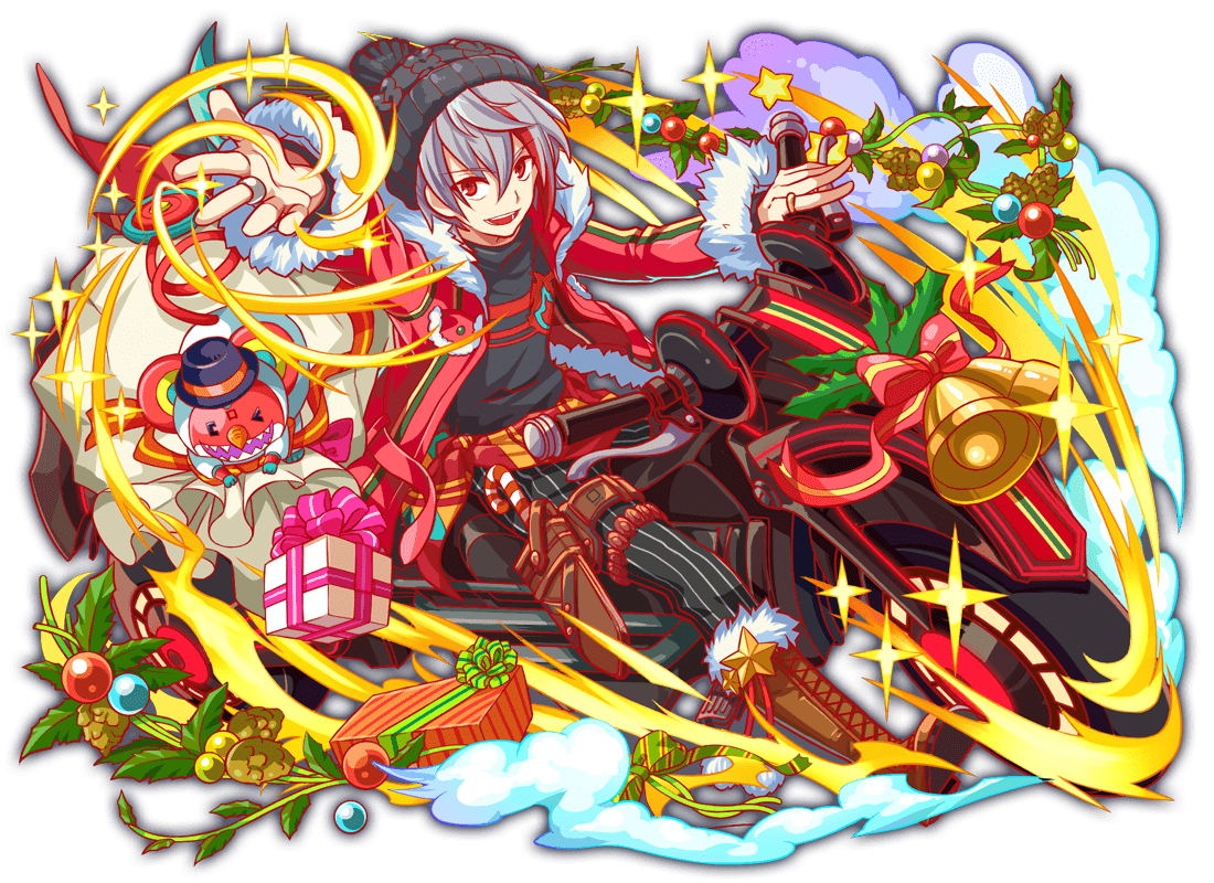1boy adapted_costume alternate_costume artist_request belial_(crash_fever) black_hat black_pants black_shirt black_sleeves boots box brown_footwear candy candy_cane cel_shading chain christmas christmas_ornaments collarbone collared_jacket crash_fever driving flame_print food full_body fur-trimmed_sleeves fur_collar fur_trim game_cg gift gift_box grey_hair hat holding holding_sack holster jacket jerry_(crash_fever) jewelry knee_boots lace-up_boots leg_up long_sleeves looking_at_viewer male_focus motor_vehicle motorcycle mouse_(animal) number_print numbered official_alternate_costume official_art on_motorcycle open_clothes open_jacket open_mouth outline pants pinstripe_pants pinstripe_pattern pocket red_eyes red_jacket red_outline red_ribbon red_sleeve_cuffs red_sleeves ribbon ring sack sharp_teeth shirt shoe_soles simple_background sleeve_cuffs smile snow solo_focus square square_print star_ornament striped_clothes striped_pants tachi-e teeth thigh_strap transparent_background vertical-striped_clothes vertical-striped_pants