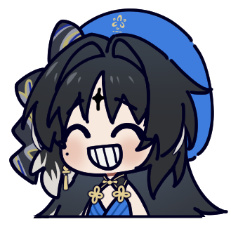 1girl beret black_bow blue_hat bow chinese_commentary closed_eyes commentary_request grin hair_bow hat kohane_kun large_variant_set long_hair lowres mole mole_under_eye parted_bangs portrait simple_background smile solo tacet_mark_(wuthering_waves) variant_set white_background wuthering_waves yangyang_(wuthering_waves)