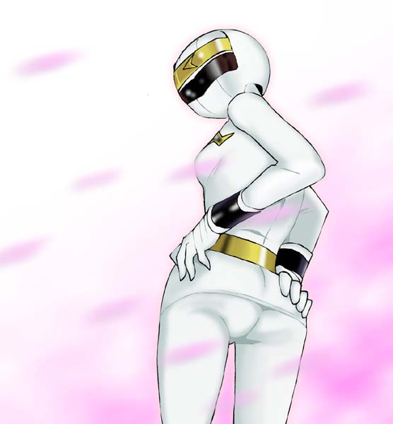 1girl ass bodysuit breasts commentary_request female_focus helmet ninja ninja_sentai_kakuranger ninja_white onnaski solo super_sentai tagme
