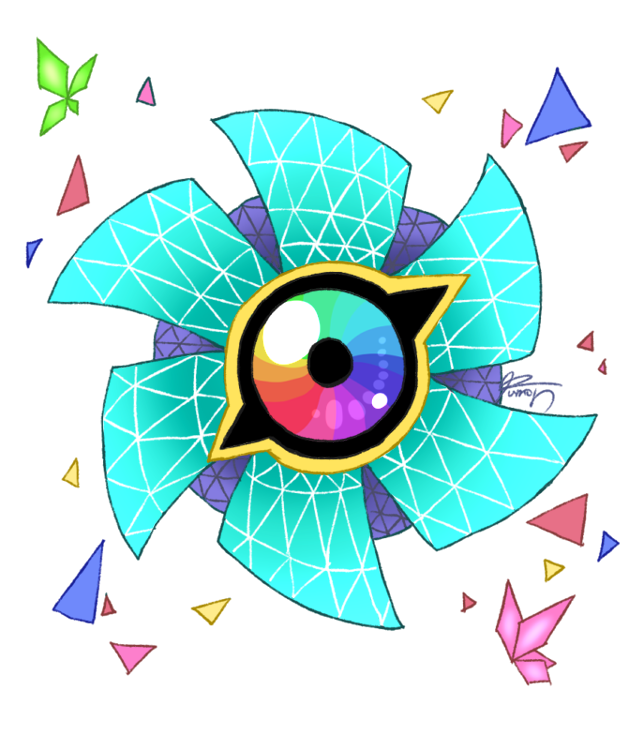 digimon digimon_rearise monster one-eyed rainbow_gradient simple_background spiral_(digimon) spiral_origin triangle white_background