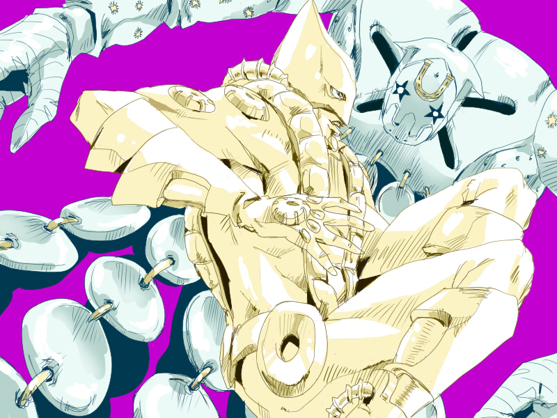 arumishin jojo_no_kimyou_na_bouken limited_palette magenta_background no_humans pink_background stand_(jojo) steel_ball_run the_world tusk_(stand) tusk_act4