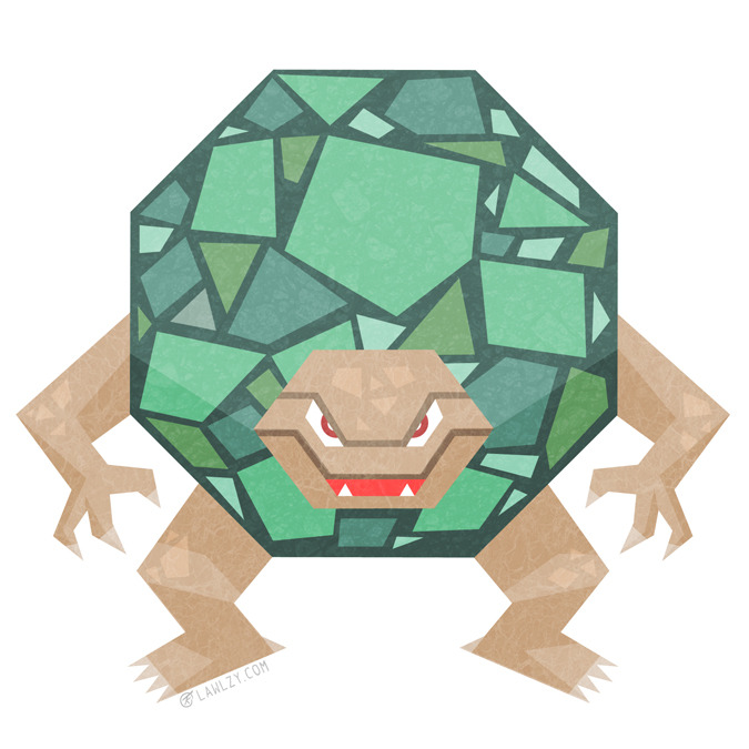 brown_eyes claws commentary creature english_commentary fangs full_body gen_1_pokemon golem_(pokemon) looking_at_viewer nintendo no_humans outstretched_arms pokemon pokemon_(creature) serious simple_background solo spread_arms standing versiris watermark web_address white_background