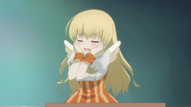10s 1girl animated animated_gif bekki_natsumi blonde_hair blush classroom closed_eyes no-rin open_mouth school teacher wings