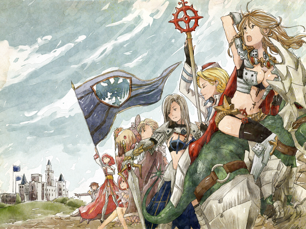 3boys 4girls arch_bishop_(ragnarok_online) armor bikini bikini_armor black_gloves black_thighhighs blonde_hair blue_sky breasts brown_cape brown_eyes brown_hair cape castle cleavage closed_eyes closed_mouth commentary_request crosier cross_of_prontera day dress expressionless ferus_(ragnarok_online) fingerless_gloves flag frown full_body garter_straps gauntlets genetic_(ragnarok_online) gloves grey_eyes grey_hair holding holding_flag holding_staff holding_sword holding_weapon jacket large_breasts long_hair looking_afar medium_breasts micoto multiple_boys multiple_girls navel open_mouth outdoors pink_hair ragnarok_online red_cape red_dress riding_dragon royal_guard_(ragnarok_online) rune_knight_(ragnarok_online) short_hair sitting sky spiked_pauldrons staff standing swimsuit sword thighhighs vanilmirth_(ragnarok_online) wanderer_(ragnarok_online) warlock_(ragnarok_online) waving_flag weapon white_bikini white_jacket