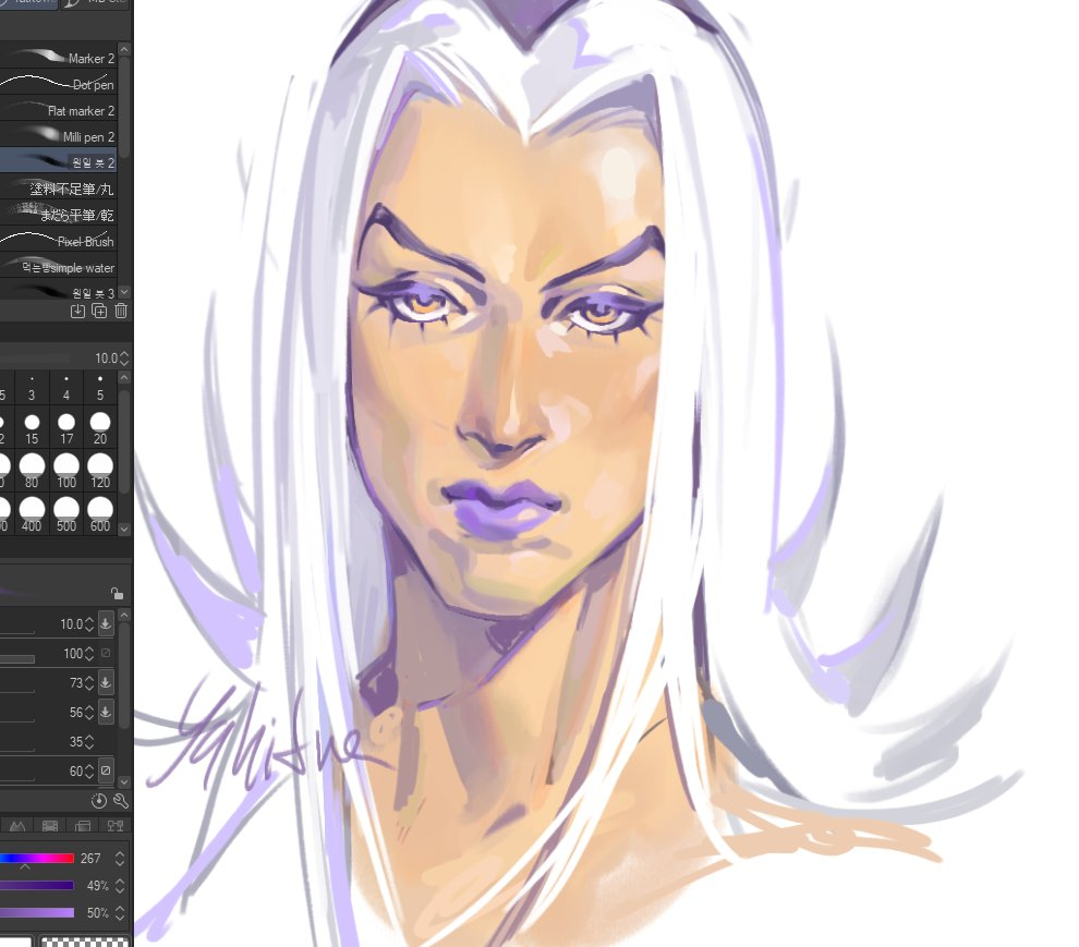 1boy closed_mouth eyelashes eyeliner jojo_no_kimyou_na_bouken leone_abbacchio lips lipstick long_hair looking_at_viewer makeup male_focus nose purple_lips realistic unfinished vento_aureo white_hair yahidna