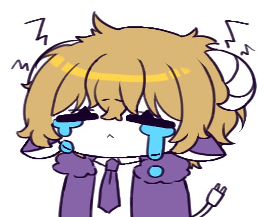 1boy :&lt; animal_ears cable cable_tail closed_eyes closed_mouth collared_shirt crying e.g.o_(project_moon) electric_screaming_(e.g.o) horns jacket limbus_company long_sleeves matiyan923 mechanical_tail project_moon purple_jacket sheep_ears sheep_horns shirt simple_background sinclair_(project_moon) solo tail white_background white_shirt