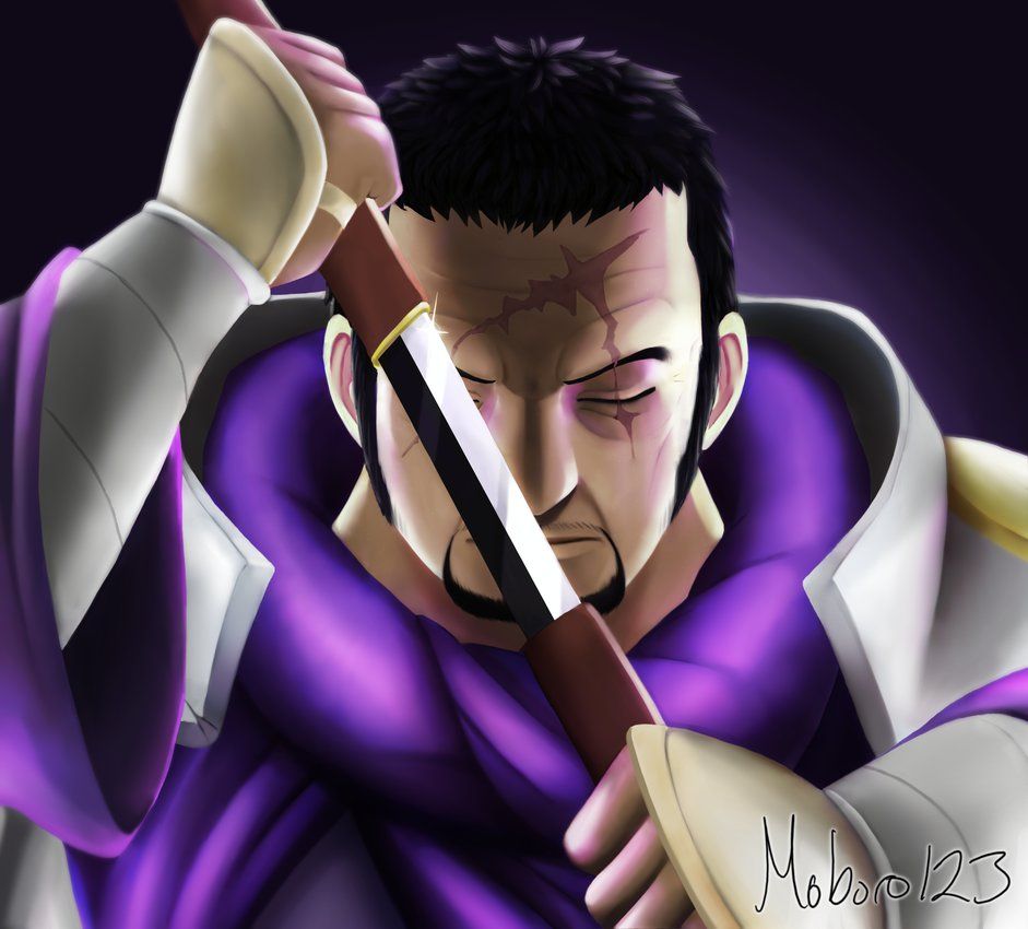 1boy artist_name black_hair closed_eyes closed_mouth facial_hair fujitora_(one_piece) goatee holding holding_sheath holding_sword holding_weapon male_focus moboro123_(lintunen) one_piece scar scar_across_eye scar_on_face sheath short_hair solo sword unsheathing weapon