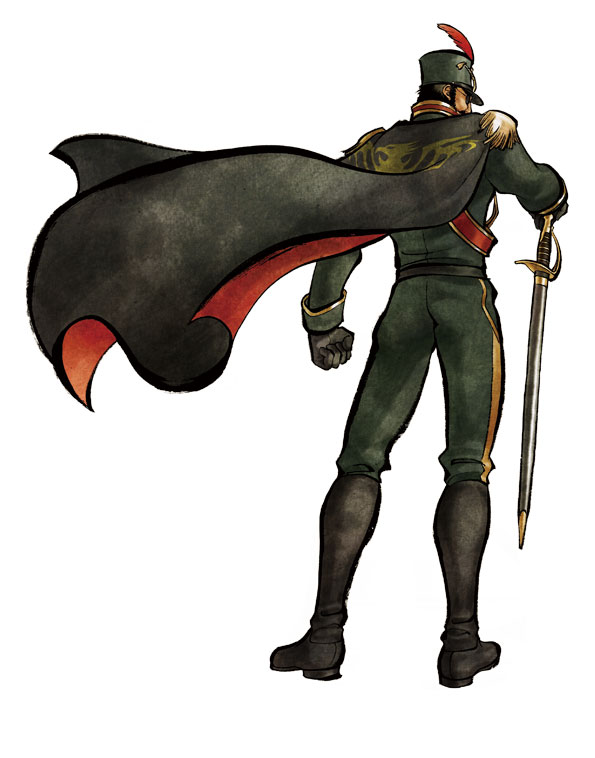 1boy back beard black_hair boots cape facial_hair full_body gloves golba hat kita_senri male_focus official_art samurai_spirits simple_background solo sunglasses sword weapon white_background