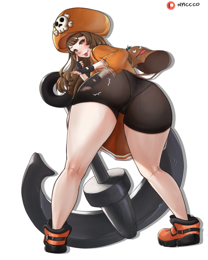 1girl ass bike_shorts female_focus guilty_gear looking_at_viewer may_(guilty_gear) nyiccco panties panties_under_bike_shorts spanking_self tagme underwear white_panties