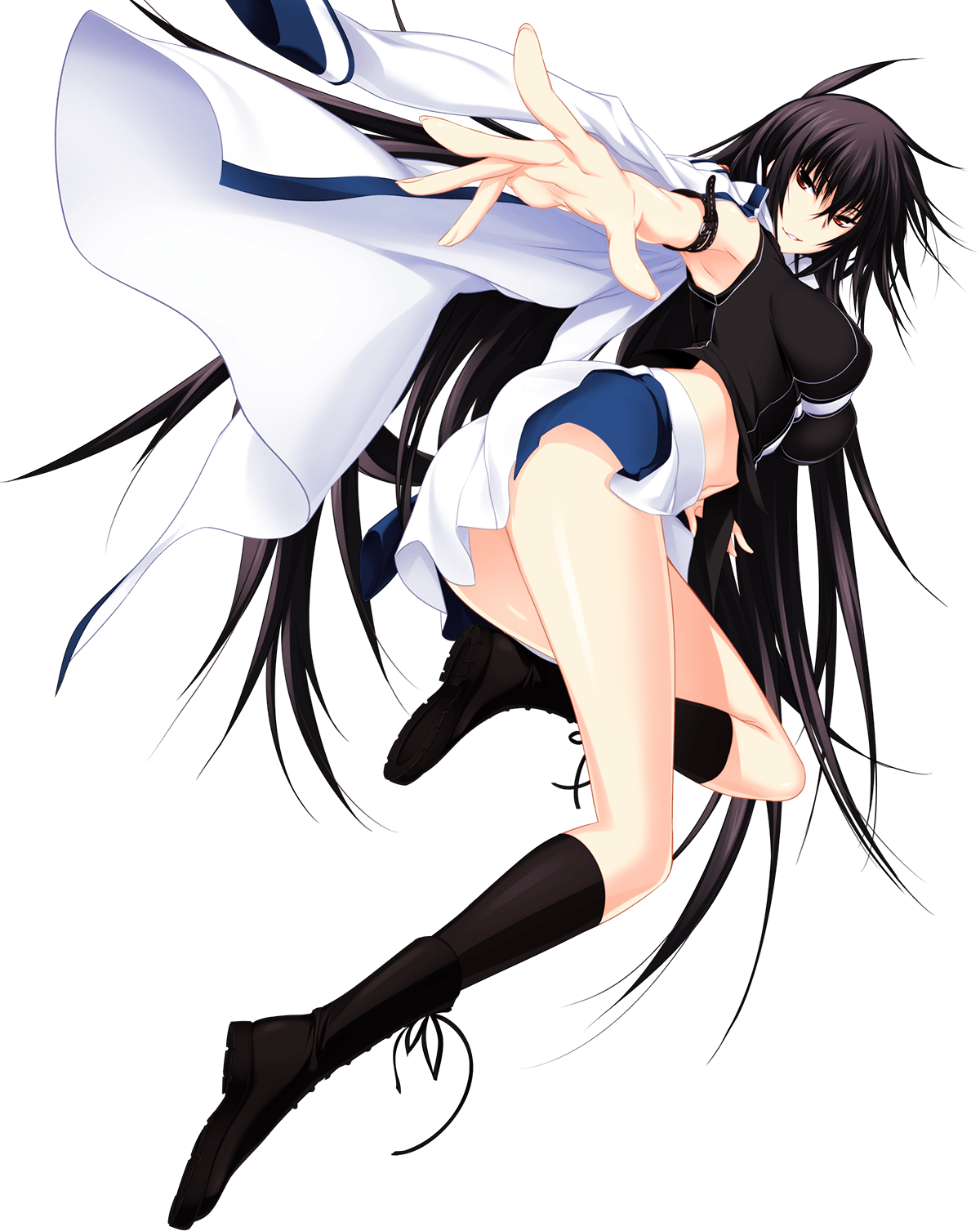 1girl black_hair highres kawagishi_keitarou kawakami_momoyo looking_at_viewer maji_de_watashi_ni_koi_shinasai! navel open_clothes open_shirt red_eyes shirt skirt sleeveless sleeveless_shirt tagme transparent_background wagi