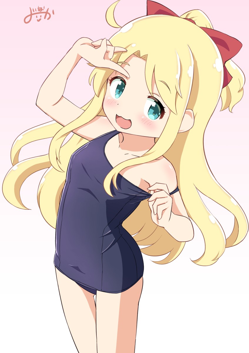 1girl :3 blonde_hair highres himesaka_noa inakami long_hair one-piece_swimsuit open_mouth school_swimsuit solo swimsuit watashi_ni_tenshi_ga_maiorita!