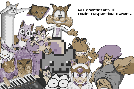 1990s_(style) 1boy bubsy bubsy_(character) cat ceiling_cat crossover fairy_tail figaro_(pinocchio) garfield gen_1_pokemon happy_(fairy_tail) hello_kitty jtthellama keyboard_cat kyatto_ninden_teyandee limecat lion-o longcat_(meme) lowres meme meowth nintendo nyan_cat pinocchio pokemon pokemon_(creature) retro_artstyle sanrio simons_cat simple_background thundercats too_many too_many_cats white_background yattarou_(kyatto_ninden_teyandee)