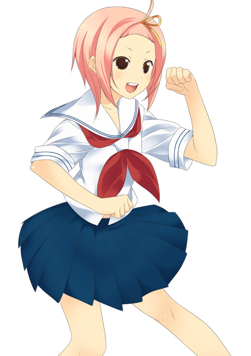 00s 1girl blouse female_focus forehead high_ponytail kuzuryuu_momoko miniskirt mizuki_makoto neckerchief ponytail red_neckerchief school_uniform serafuku shirt skirt solo standing sumomomo_momomo topknot white_shirt