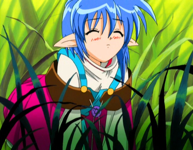 00s 1girl anime_screenshot blue_hair blush female_focus nature pointy_ears rena_lanford solo star_ocean star_ocean_ex star_ocean_the_second_story