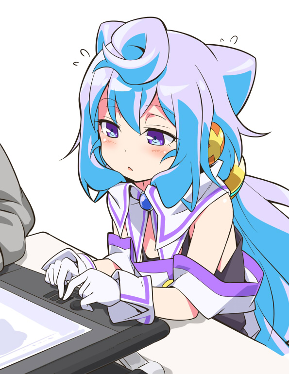 10s 2boys blue_hair gloves hacka_doll hacka_doll_3 long_hair multiple_boys purple_eyes simple_background solo_focus trap white_background white_gloves youkan