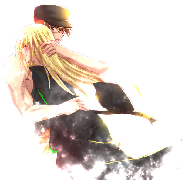 00s 1boy 1girl blonde_hair couple glasses hat hetero higurashi_no_naku_koro_ni long_hair matsuribayashi-hen takano_miyo tears tomitake_jirou