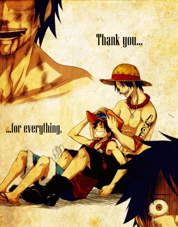 2boys beads black_hair black_shorts blood boots brother brothers crying death family freckles hat male_focus marineford monkey_d._luffy multiple_boys one_piece portgas_d._ace red_vest sad_face sandals scar topless_male shorts siblings sitting smile smiley_face straw_hat tears text_focus vest