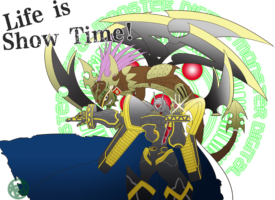 alphamon armor blue_eyes cape digicore_interface digimon digimon_(creature) dragon kamen_rider kamen_rider_wizard_(series) ouryumon sword tail weapon wings