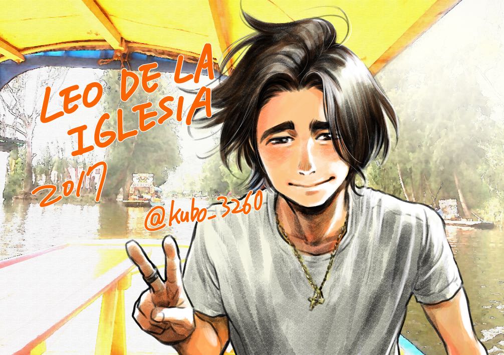 1boy 2017 brown_eyes brown_hair character_name cross cross_necklace jewelry kubo_mitsurou leo_de_la_iglesia male_focus necklace official_art ring smile twitter_username v water yuri!!!_on_ice
