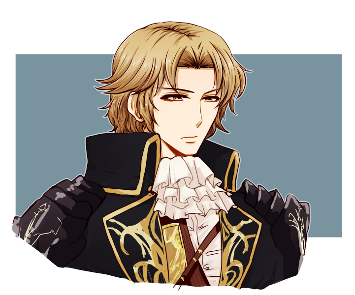 1boy blonde_hair camus_(fire_emblem) fire_emblem fire_emblem:_mystery_of_the_emblem fire_emblem_heroes male_focus nintendo orange_eyes portrait reruko_(yarukimodenai) simple_background solo white_background