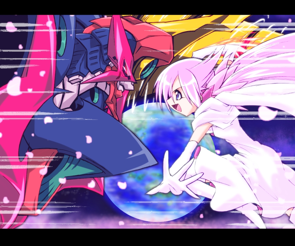 00s 10s chouginga_gurren-lagann crossover earth_(planet) epic gekoge_satoru giant giantess gkg666 heartcatch_precure! huge_giantess letterboxed long_hair mecha mugen_silhouette planet precure robot tengen_toppa_gurren_lagann