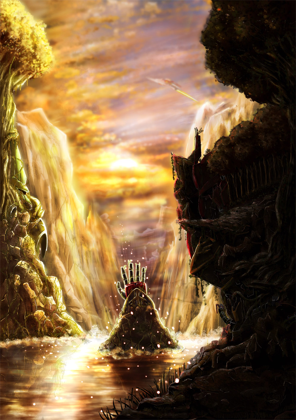 bad_id bad_pixiv_id damaged gundam gundam_unicorn highres kshatriya mecha nahel_argama no_humans robot scenery sinanju zhugege1986