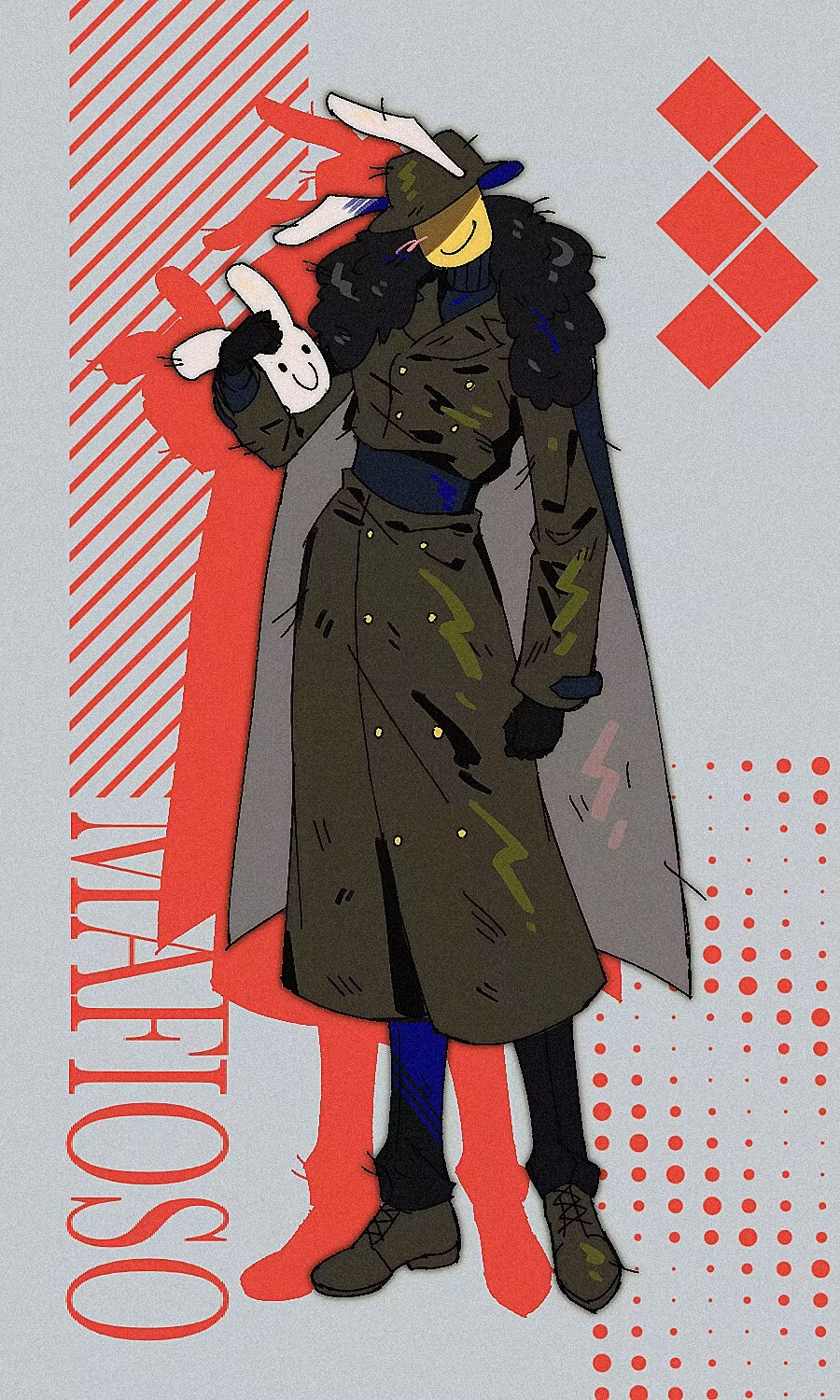 1boy black_cape black_coat black_pants black_shoes cape closed_mouth coat colored_skin facing_viewer forsaken_(roblox) frozen_soul full_body highres mafioso_(forsaken) mafioso_(frozen_soul) pants roblox shaded_face shoes smile solo xom98 yellow_skin