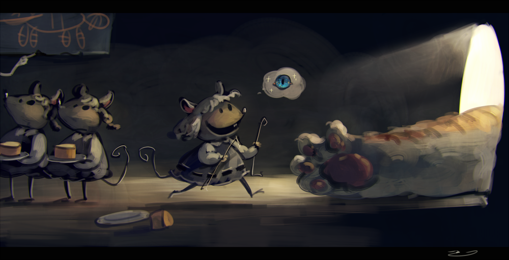 3girls animal_ears animal_hands blue_eyes cat cat_paws cheese dowsing_rod food imagining indoors koto_inari light mouse_ears mouse_girl mouse_tail multiple_girls nazrin nazrin_(mouse) one-hour_drawing_challenge out_of_frame plate pointing tail touhou