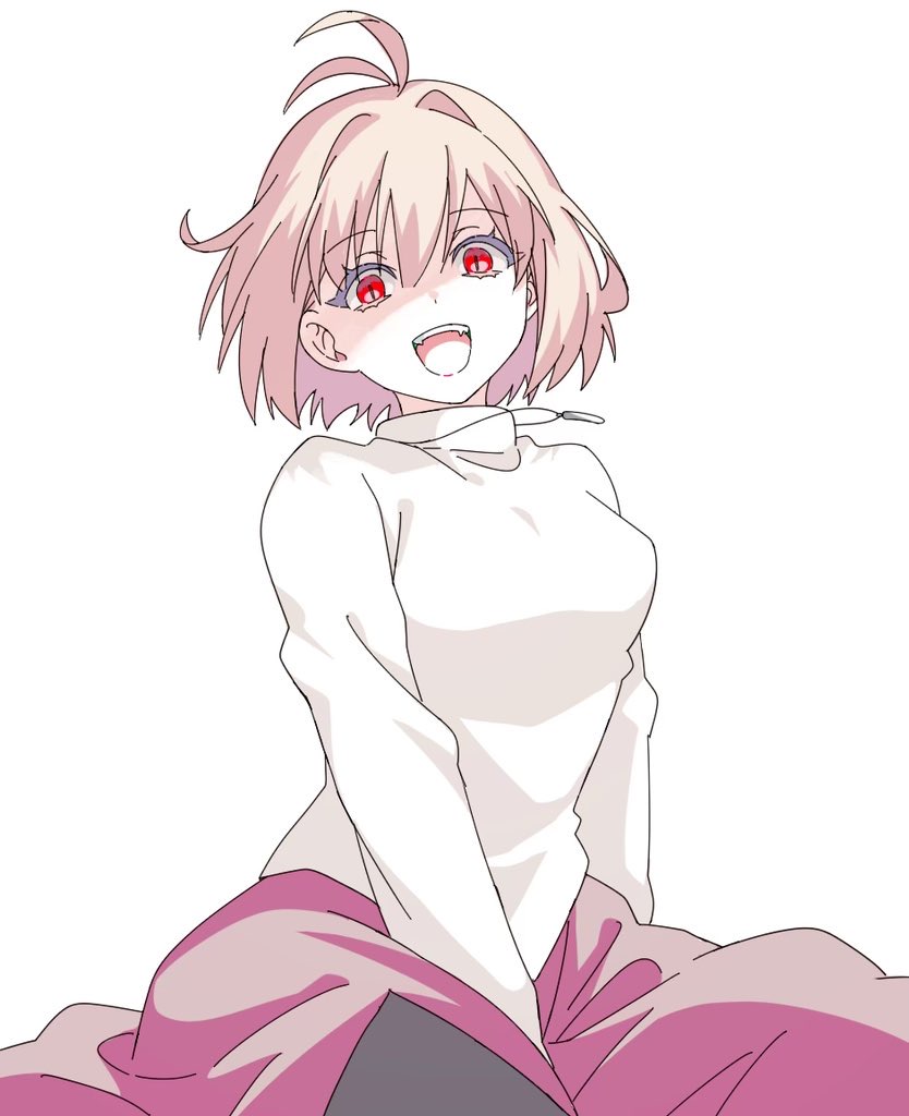 arcueid_brunestud black_pantyhose blush breasts commentary_request jewelry medium_breasts necklace open_mouth pantyhose purple_eyes red_arcueid red_eyes side_slit sitting slit_pupils smile suzuakks tsukihime tsukihime_(remake) turtleneck