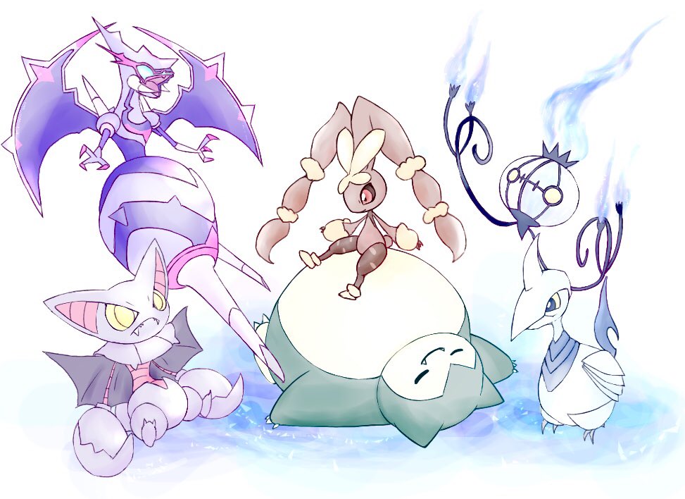 black_eyes blue_eyes chandelure claws closed_mouth colored_sclera fangs fire fireblast floating frown gen_2_pokemon gen_4_pokemon gen_5_pokemon gen_7_pokemon gliscor lopunny lying mega_lopunny mega_pokemon naganadel nintendo no_humans on_back open_mouth pokemon pokemon_(creature) purple_fire rabbit red_eyes simple_background sitting skarmory smile tail talons ultra_beast white_background wings yellow_eyes yellow_sclera