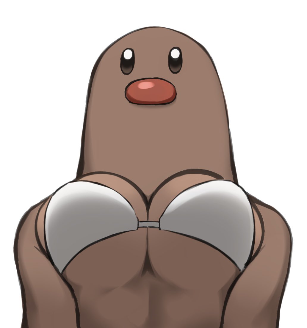 1girl bikini breasts brown_eyes dark-skinned_female dark_skin diglett game_freak gen_1_pokemon large_breasts nintendo no_mouth personification pokemon simple_background solo swimsuit tab_head upper_body white_background white_bikini