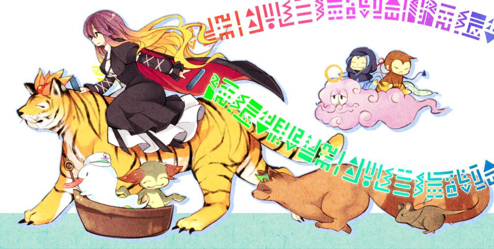 1girl animal animalization asymmetrical_wings blonde_hair boat bug cape cloud dress futatsuiwa_mamizou futatsuiwa_mamizou_(tanuki) ghost gradient_hair hat hijiri_byakuren hood houjuu_nue jewelry kasodani_kyouko kasodani_kyouko_(yamabiko) kumoi_ichirin kumoi_ichirin_(monkey) ladle layered_dress leaf leaf_on_head long_hair long_sleeves monkey mouse_(animal) multicolored_hair murasa_minamitsu nazrin nazrin_(mouse) necklace profile puffy_sleeves purple_hair riding ring sailor_hat smile sorcerer&#039;s_sutra_scroll spider tama_(soon32281) tanuki tiger tongue tongue_out toramaru_shou toramaru_shou_(tiger) touhou two-tone_hair unzan watercraft white_background wings yamabiko