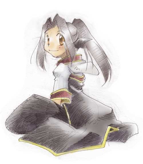 1boy 2000s_(style) black_coat black_hair black_wings brown_eyes closed_mouth coat commentary_request cowboy_shot demon_wings gold_trim hasenyo head_wings hood hooded_coat long_hair looking_at_viewer looking_back male_focus monk_(ragnarok_online) multicolored_coat ponytail ragnarok_online red_coat short_sleeves simple_background smile solo white_background white_coat wings