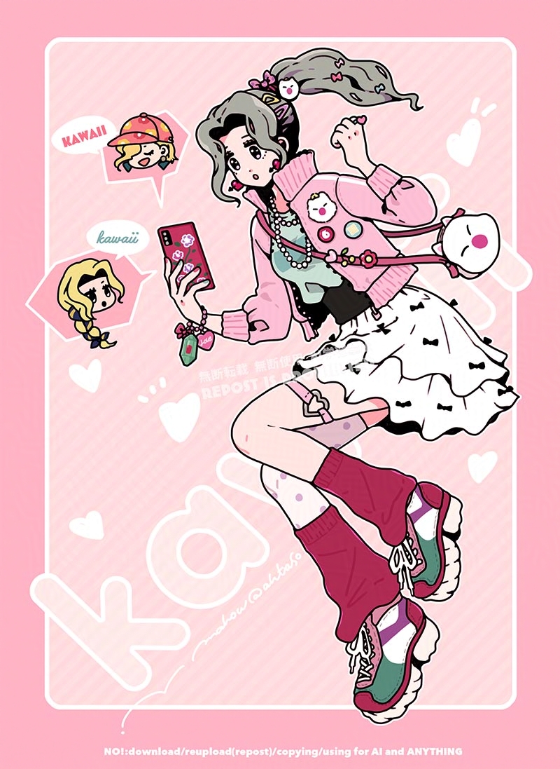 3girls ahtaso bag baseball_cap bead_bracelet beads blonde_hair bow bracelet breasts buttons celes_chere character_bag chibi chibi_inset closed_eyes earrings final_fantasy final_fantasy_vi frilled_skirt frills full_body green_hair hair_bow hair_ornament hair_over_one_eye hairclip hat holding holding_phone jacket jewelry long_hair loose_socks medium_breasts moogle multiple_girls necklace open_mouth parted_bangs parted_lips pearl_necklace phone pink_background pink_jacket ponytail red_socks relm_arrowny shoes short_hair shoulder_bag skirt smile sneakers socks thigh_strap tina_branford twitter_username wavy_hair white_skirt
