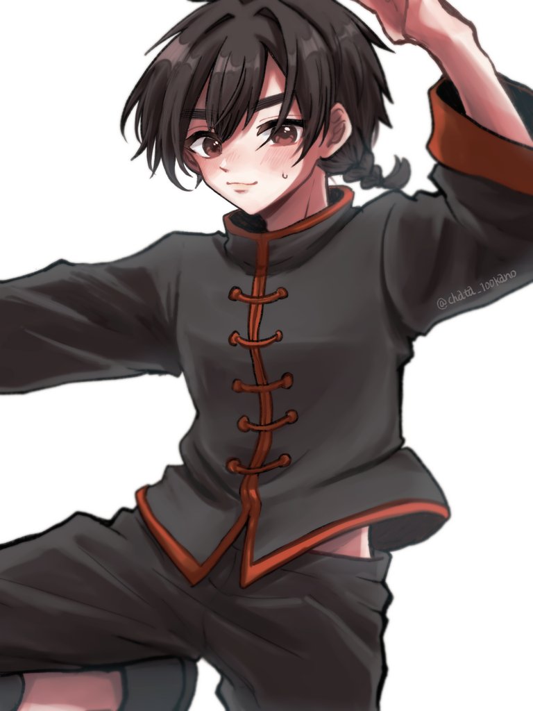 1boy aijou_rentarou black_jacket braid braided_ponytail chata_(chata_100kano) chinese_clothes jacket kimi_no_koto_ga_dai_dai_dai_dai_daisuki_na_100-nin_no_kanojo single_braid smile tangzhuang white_background