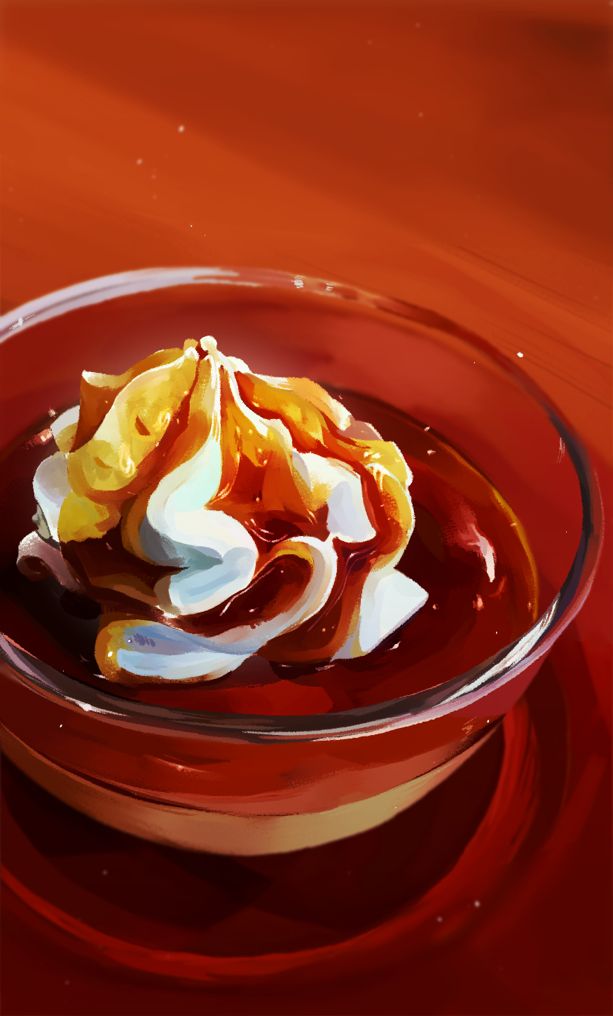 bowl commentary_request food food_focus highres ice_cream no_humans original pudding soft_serve syrup yuulemon56