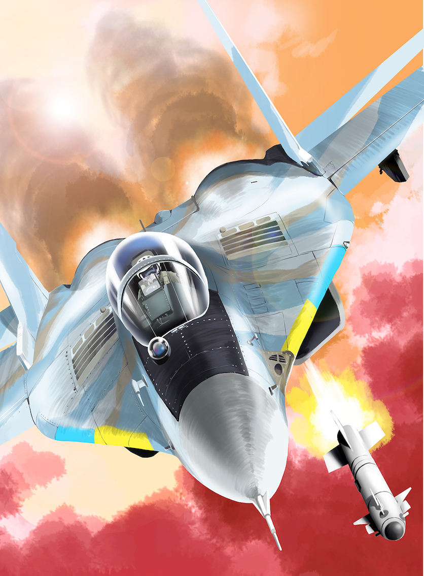 1boy aircraft airplane fighter_jet ghost_of_kyiv matsuda_juukou mig-29 military military_vehicle missile pilot real_life russo-ukrainian_war smoke smoke_trail solo ukraine vehicle_focus