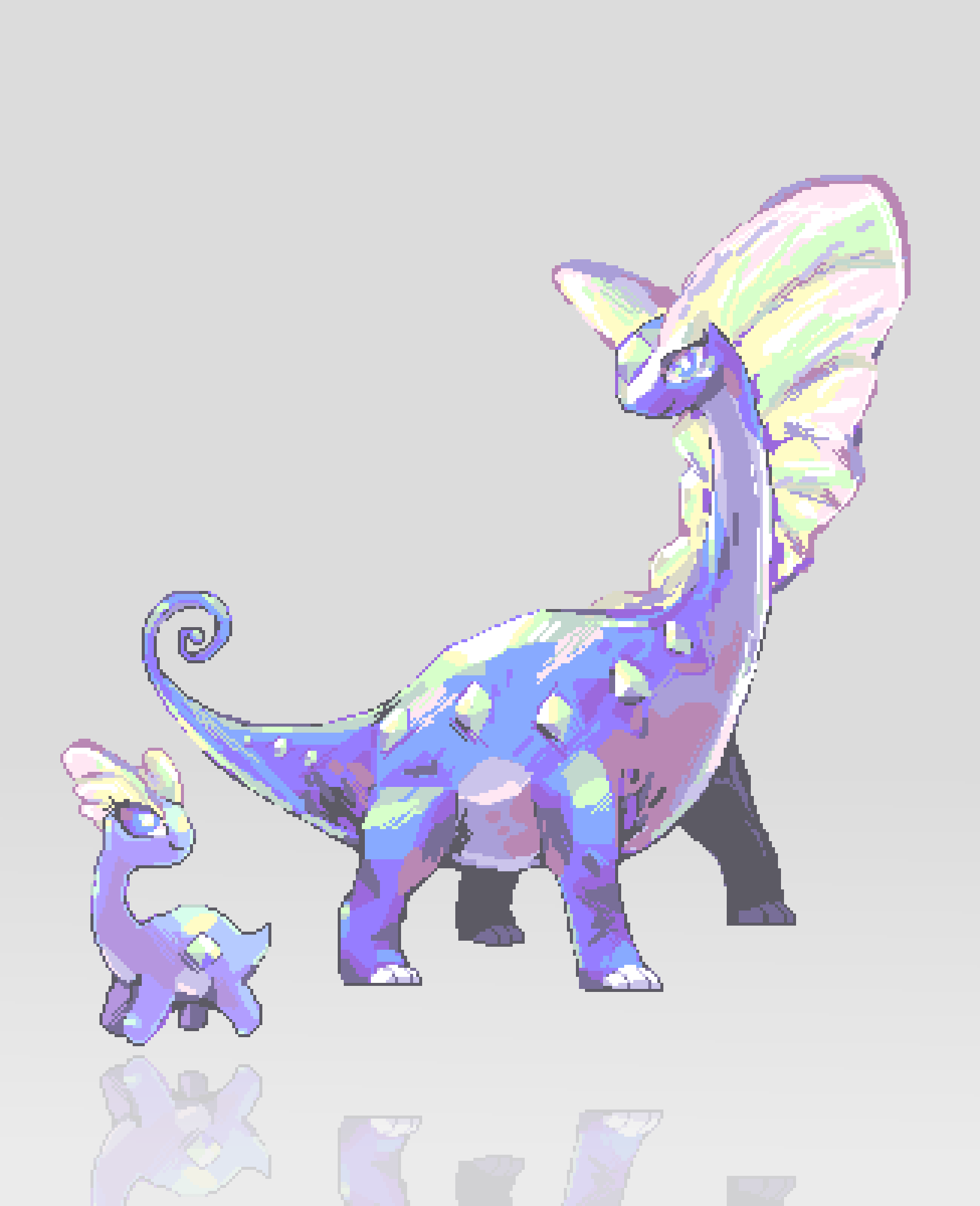amaura animal_focus aurorus blue_eyes blue_skin colored_skin commentary crystal dinosaur english_commentary gen_6_pokemon grey_background highres nintendo no_humans pokemon pokemon_(creature) reflection robin_(pixelated_robin) simple_background tail
