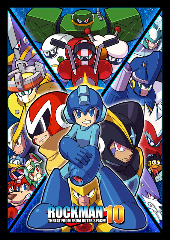 6+boys android arm_cannon armor assault_visor bass_(mega_man) beat_(mega_man) black_armor black_helmet blade_man blue_bodysuit blue_eyes blue_helmet bodysuit character_request chill_man commando_man copyright_name helmet hi-go! male_focus arm_cannon mega_man_(character) mega_man_(classic) mega_man_(series) mega_man_10 multiple_boys nitro_man non-humanoid_robot proto_man pump_man red_eyes red_helmet robot robot_animal robot_cat robot_dog rush_(mega_man) sheep_man solar_man strike_man tango_(mega_man) treble_(mega_man) weapon