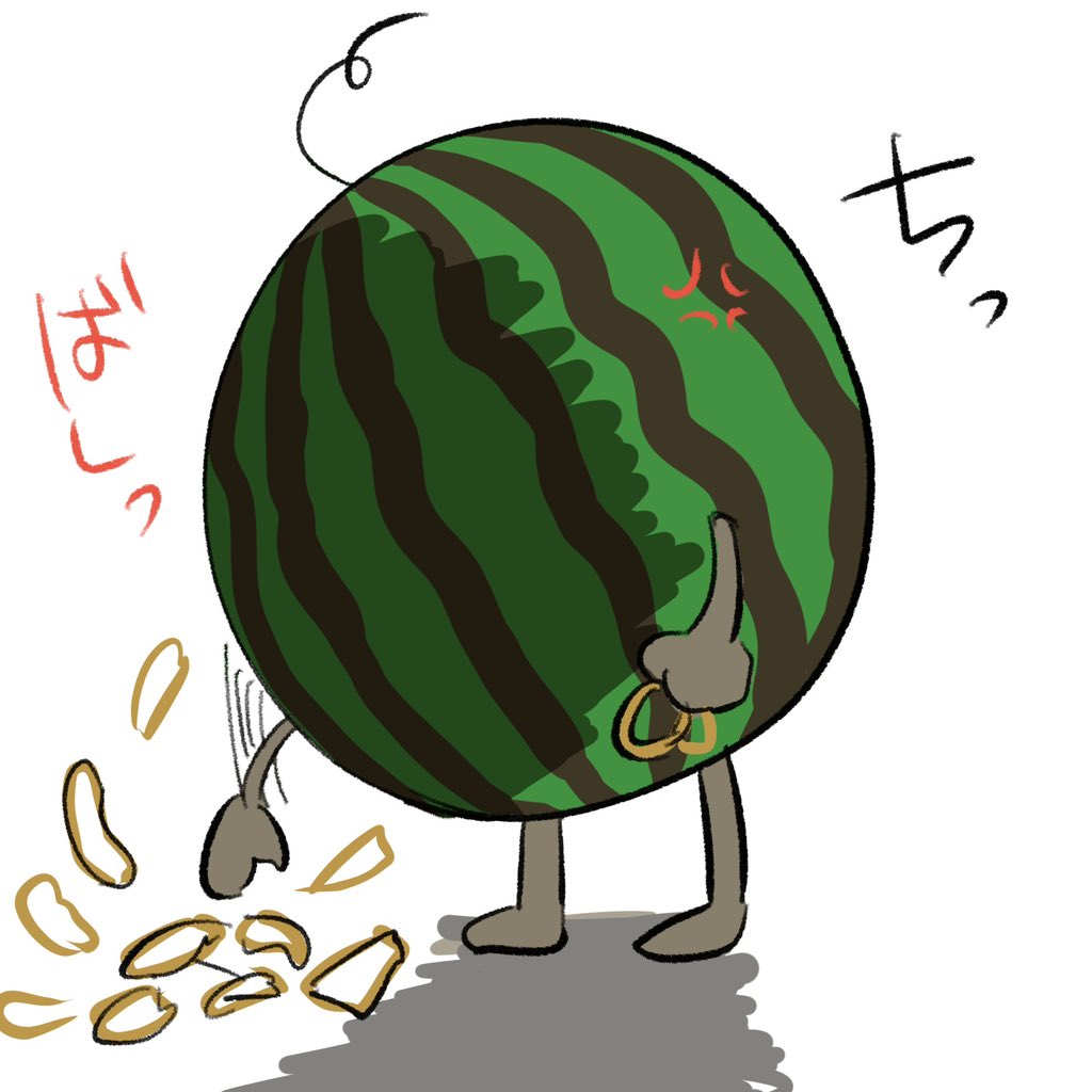 anger_vein exploding_watermelon_challenge food food_focus fruit kiritoma motion_lines no_humans original rubber_band shadow simple_background speed_lines standing throwing translation_request watermelon white_background