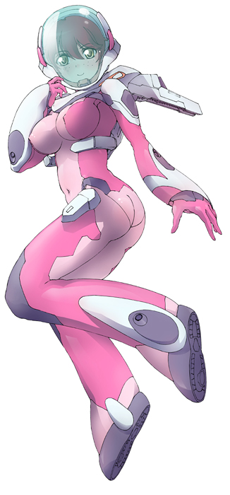 00s 1girl ass blush bodysuit breasts covered_erect_nipples female_focus freckles gundam gundam_00 helmet large_breasts nena_trinity pilot_suit red_hair solo washio_naohiro yellow_eyes