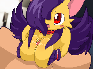 1boy 1girl animated animated_gif atlus breasts character_request gloves interspecies no_nipples nude open_mouth paizuri penis pov precum red_eyes sateco sega sex smile wings