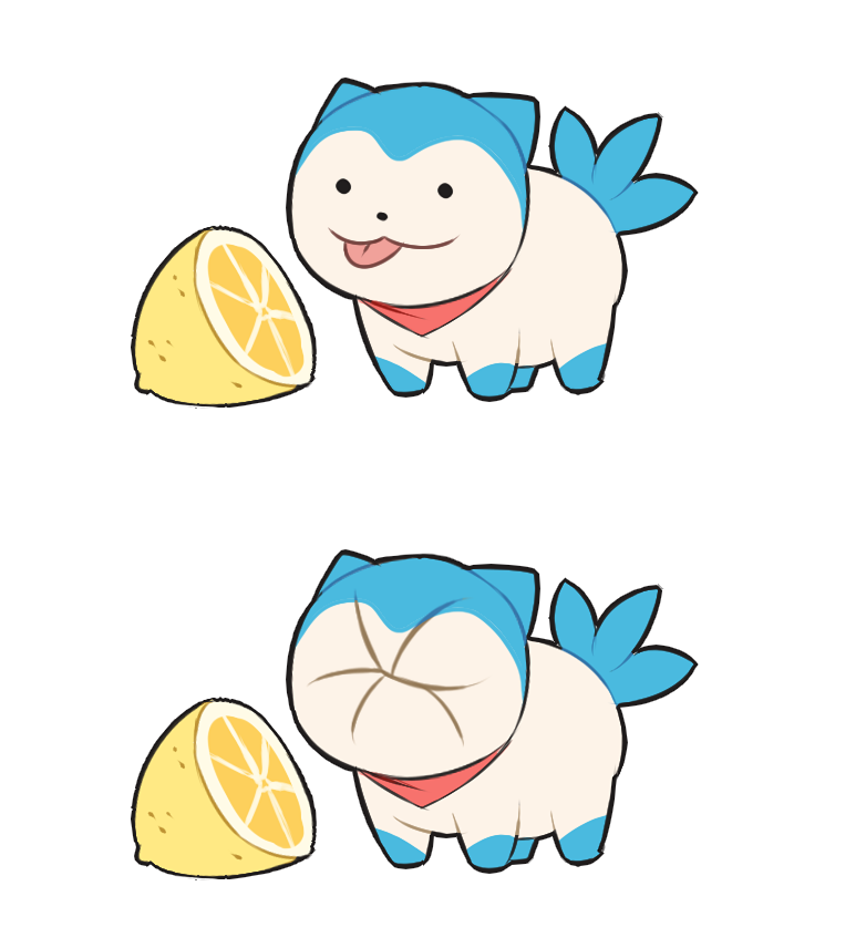 1boy :p bandana blue_fur fire_emblem fire_emblem_engage food fruit lemon maji_(majibomber) nintendo no_humans puckered_lips red_bandana sliced solo sommie_(fire_emblem) tongue tongue_out tri_tails two-tone_fur white_fur