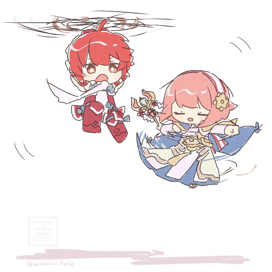 2girls arm_shield cloak fire_emblem fire_emblem_fates fire_emblem_heroes hinoka_(fire_emblem) multiple_girls nintendo official_alternate_costume priestess red_eyes red_hair sakura_(fire_emblem) sakura_(in_full_bloom)_(fire_emblem) siblings sisters sorane_amus white_cloak