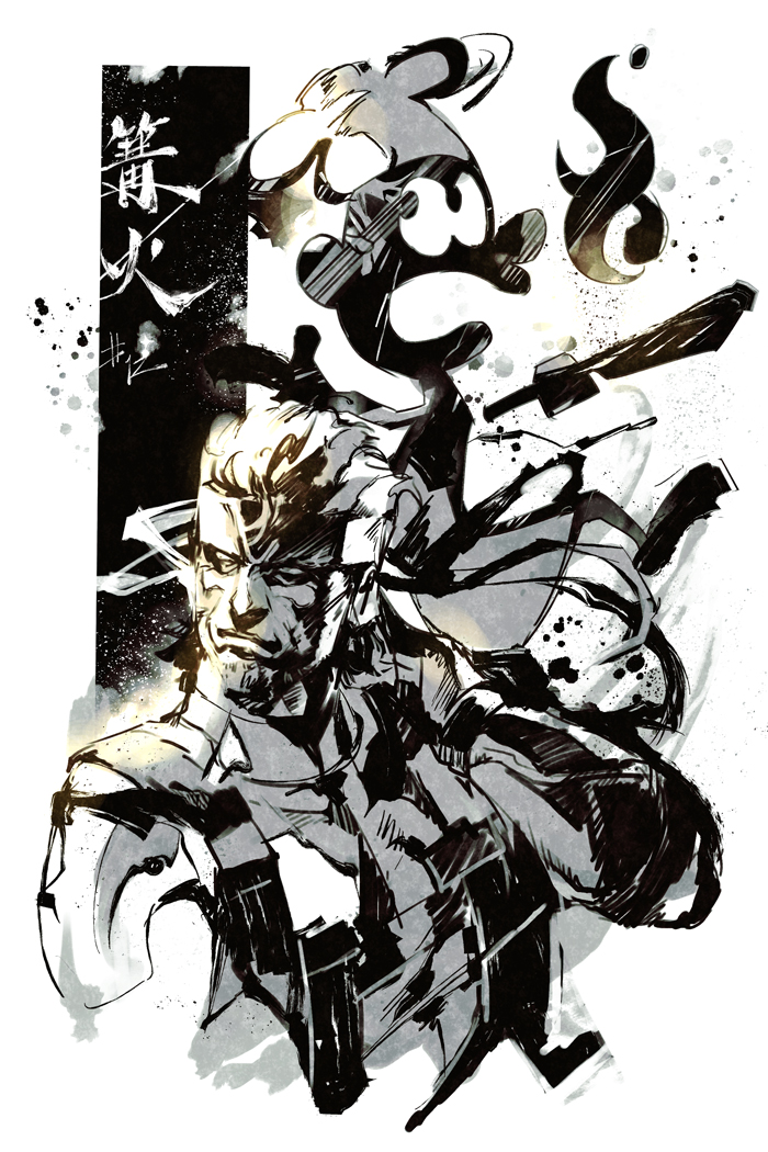 2boys beard chef_hat facial_hair fire hat hungry_clicker metal_gear_(series) metal_gear_solid metal_gear_solid_2:_sons_of_liberty monochrome mr._game_&amp;_watch multiple_boys nintendo power_suit_(metroid) sneaking_suit solid_snake super_smash_bros. varia_suit